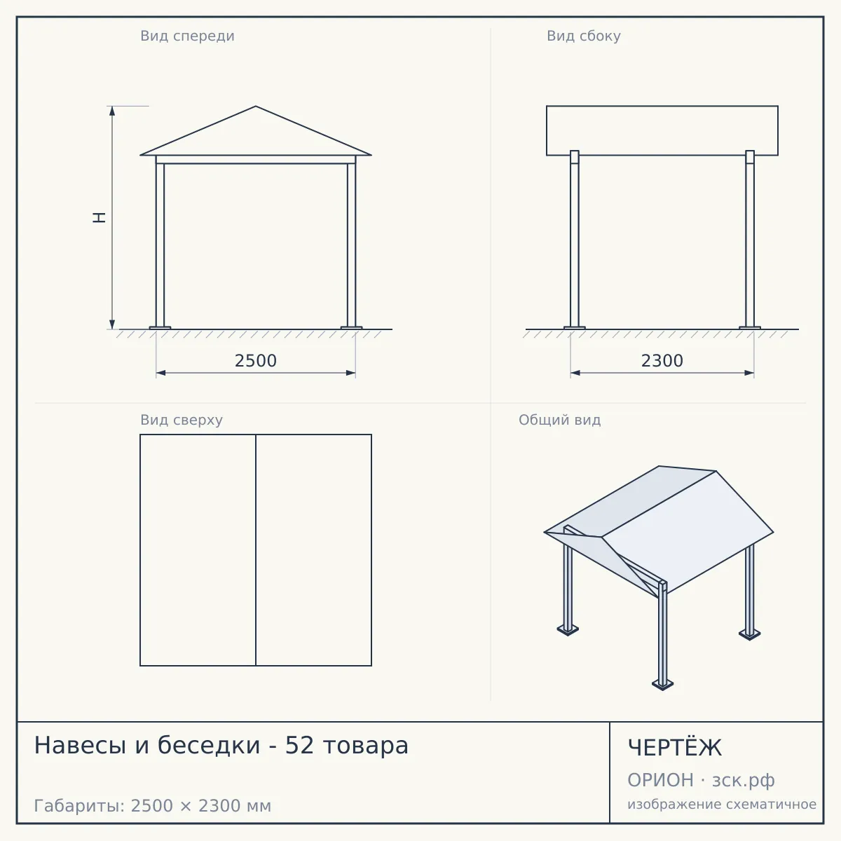 Навесы и беседки - 52 товара — чертёж