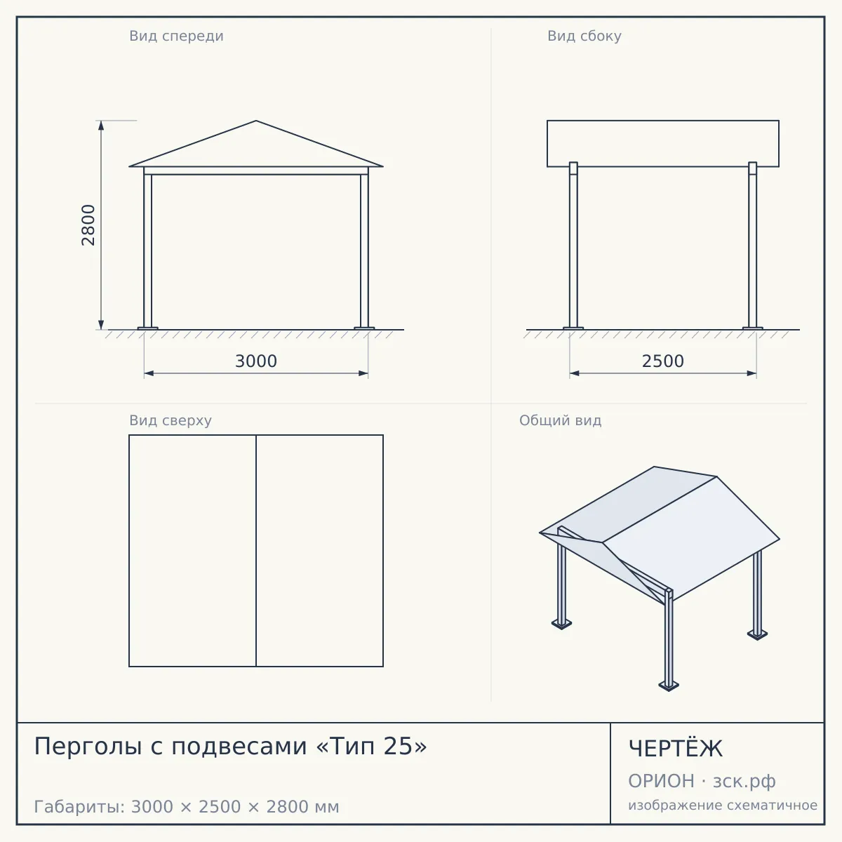 Перголы с подвесами «Тип 25» — чертёж